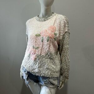 Vintage Floral Knit Sweater Cottagecore Y2K Cozy Aesthetic